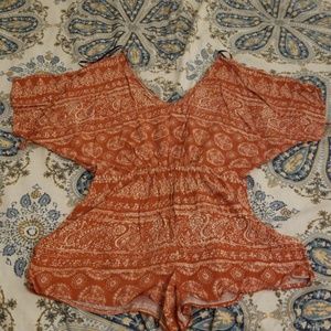 Forever 21 Orange Paisley Summer Romper